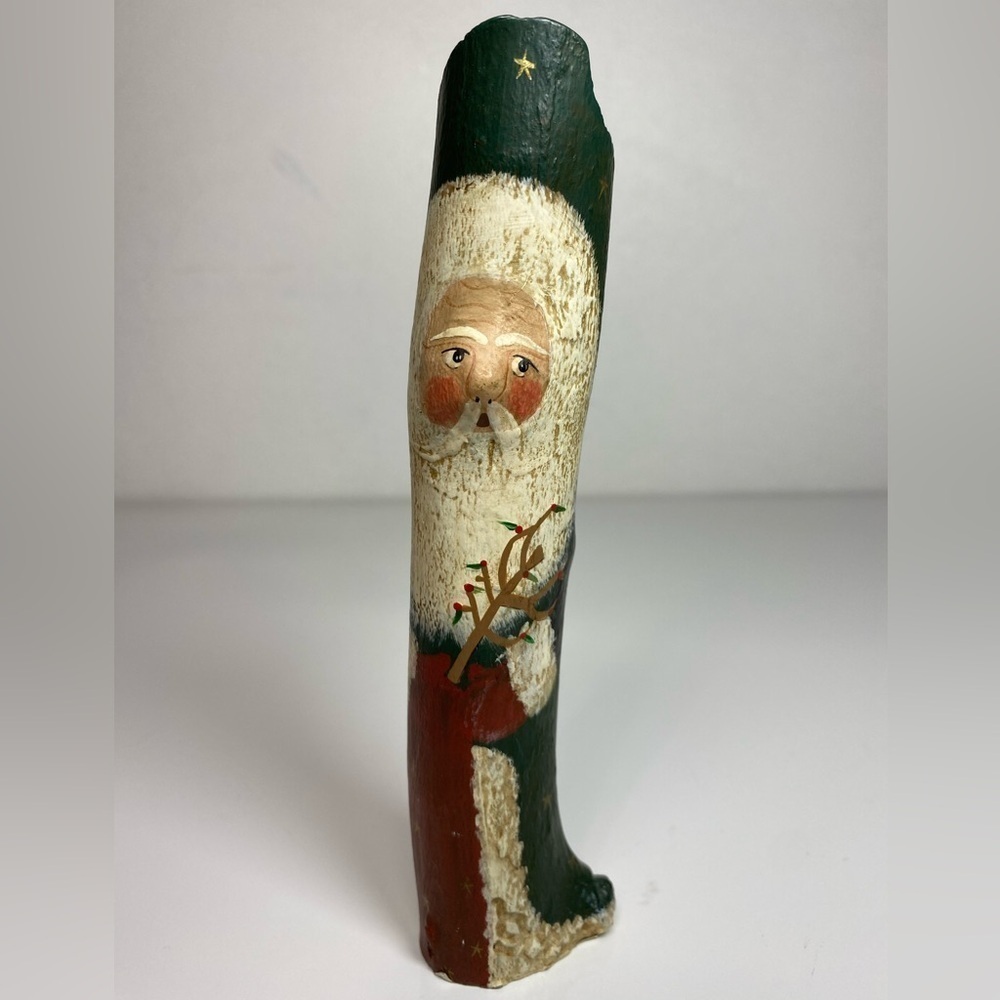 Limb Folk Santa‎ Christmas Folk Art Primitive 7” Tall Santa W Stars And Tree